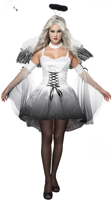 Cosplay Black Fancy Dress Devil Party Dress with Wings Headwear for Halloween Carnival Masquerade M Halloween Vampire Dark Fallen Angel Costume