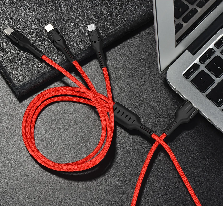 HOCO 3in1 USB Charger Cable For iPhone 11 Pro X 5 6 7 8 Android Micro USB Cable Type C For Samsung Xiaomi  Phone USB Data Cable