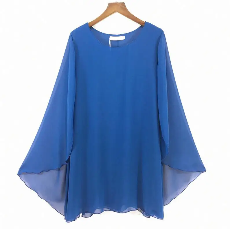 Лето Осень Женские сексуальные шифоновые платья, плюс размер S-5XL 6XL рукав летучая мышь платья, большой размер элегантное богемное пляжное платье - Цвет: blue