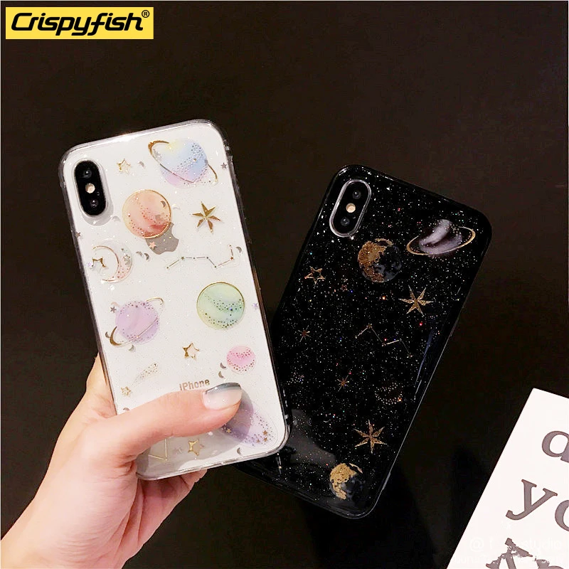 

Crispyfis Universe Glitter Cover Case For iPhone 6 6s 7 8 Plus Girl Transparent Soft Silicone Cases For iPhone X XR Xs Max
