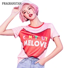 Ladies Spring Summer New Pink O-Neck T-Shirt Women Fashion Letter Love Print Short Sleeve Top Casual High Quality Tees Q726