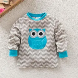 

Baby Kids Cotton Wave Grey Long Sleeve Owl Pattern Top Pants Set Lovely Clothes