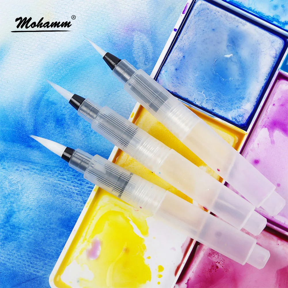 

Water Coloring Brush Pens 3pcs Brush Tips for Watercolor Painting Water Soluble Pencils Markers Solid Colors Powdered Pigment