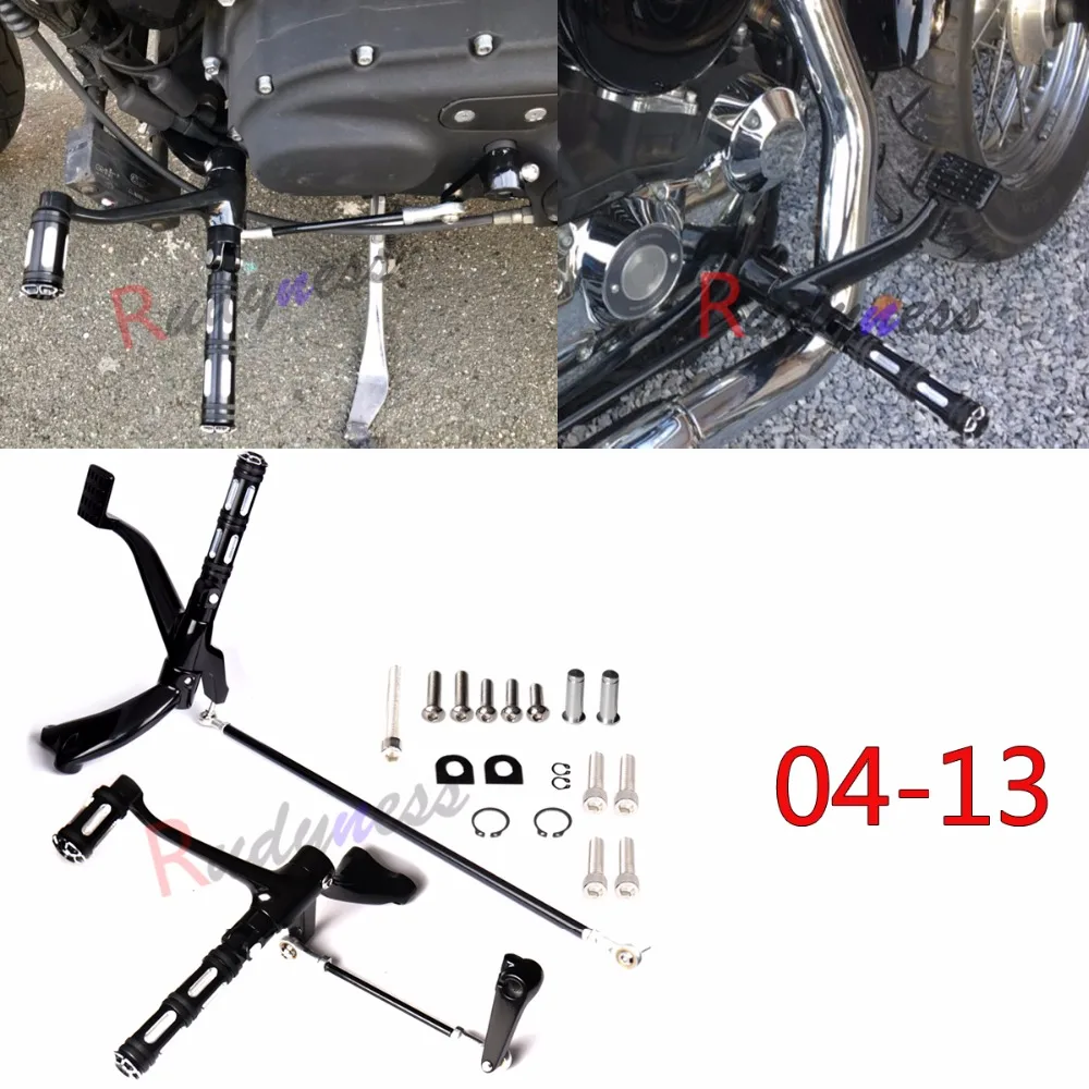 Compatible with 04-13 Harley Sportster XL883 XL1200 Completed Set Black Forward Controls Kit with Peg Lever Linkages Mounting Hardware Kit 