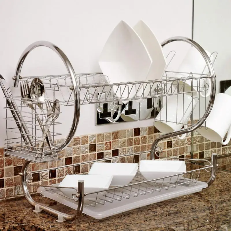 

Stainless Steel 2 Tiers Dish Drying Rack Holder Kitchen Sink Dish Drainer Drying Racks Shelf High Quality