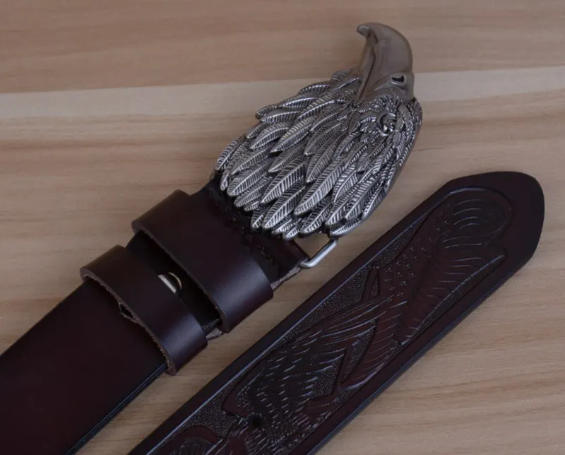 blue leather belt Eagle Designers Luxury Fashion Vintage Male Strap Brand Genuine Leather Belts for Men Punk Cowskin for Jeans Cintos Ceinture brown dress belt