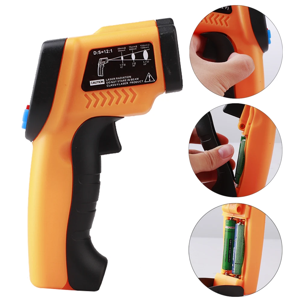 

3/4-button Temperature Instrument Orange with battery Non-Contact Digital Infrared Thermometer Pyrometer Aquarium Laser