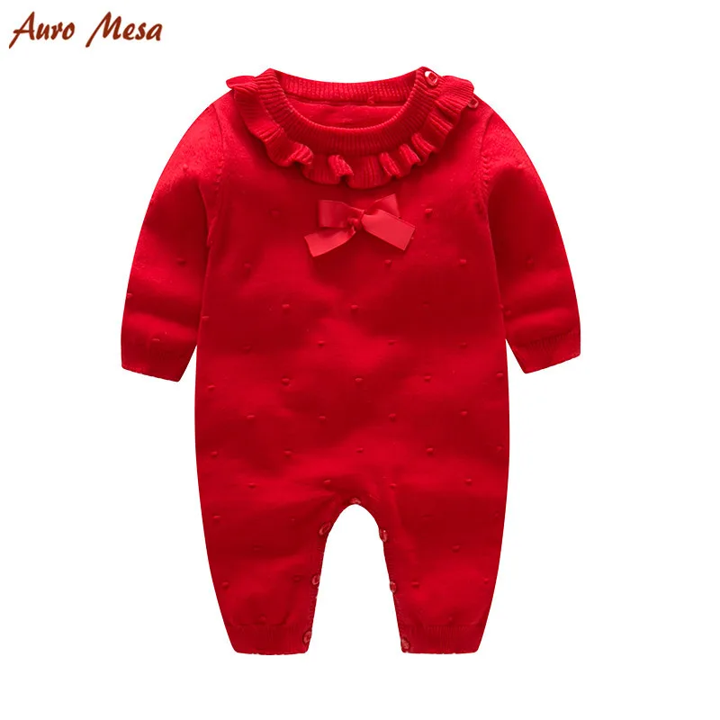 Mono de punto para bebé recién nacido niña rojo, Rosa bebé princesa ropa arco bebé monos ropa de una pieza Mono de punto para bebé recién nacido niña rojo, Rosa bebé princesa ropa arco bebé monos ropa de una pieza