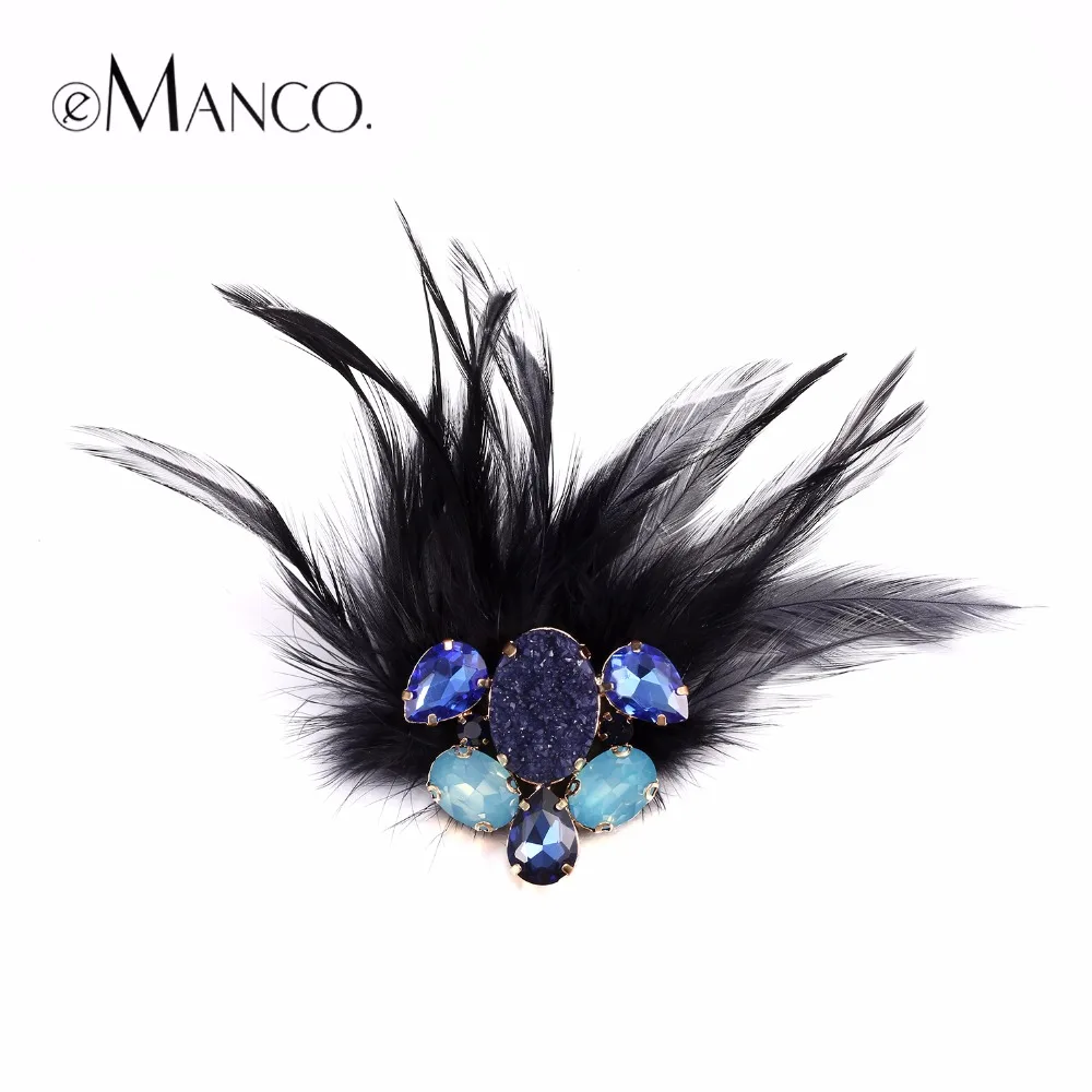 

eManco Women Fashion Blue Feather & Stone Brooches Vintage Nostalgic Style Multi-functional Brooch Jewelry Cloth Accessories