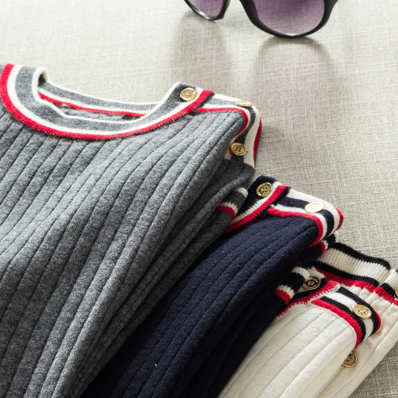 

New winter women's clothing European and American high-end boutique All wool color stripe edge knitting coat