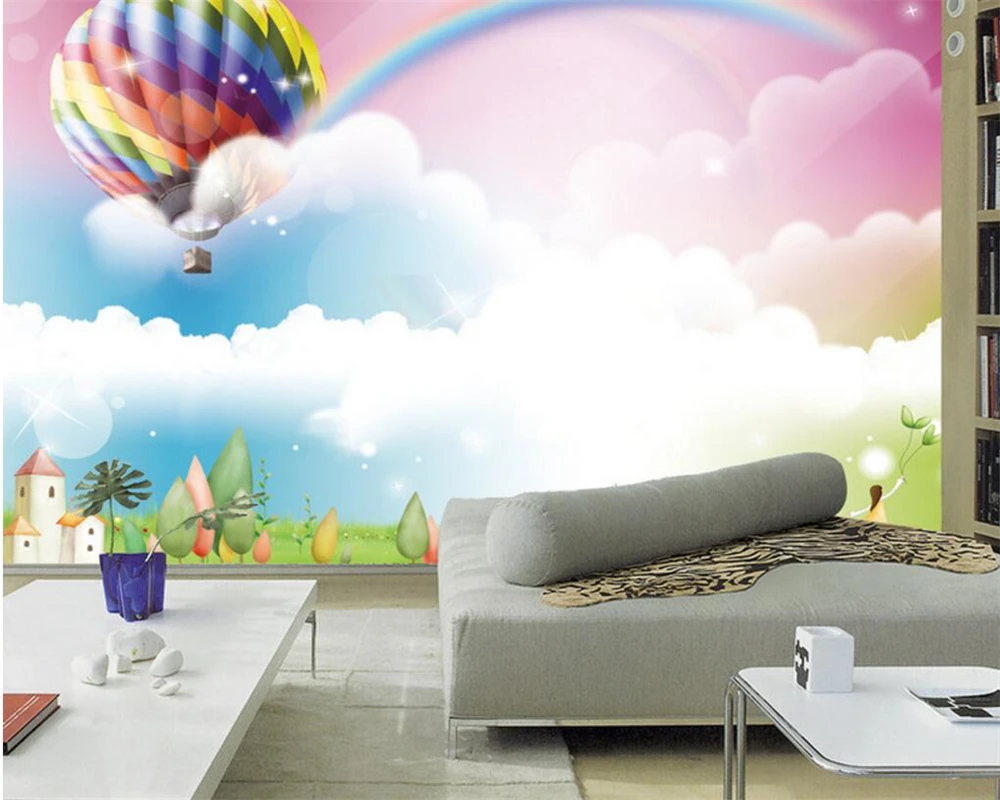 

Beibehang Custom large wallpaper flower dream hot air balloon rainbow photo wallpaper cartoon children room 3d wallpaper murals