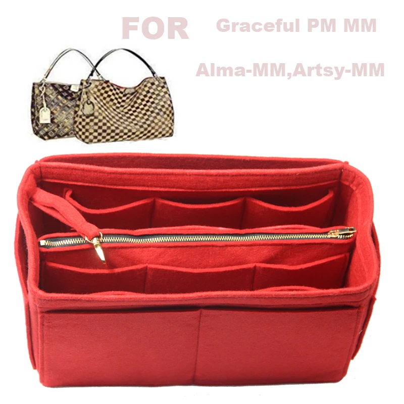 

For Graceful PM MM,Alma-MM,Artsy-MM,3MM Felt Tote Organizer (with Middle Zipper Bag) Purse Insert Bag in Bag Cosmetic Makeup