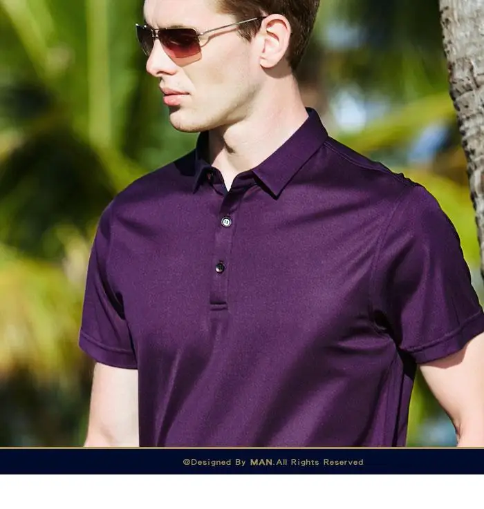 Весенняя и Летняя шелковая рубашка поло с коротким рукавом, мужская деловая шелковая рубашка поло с отложным воротником, свободная шелковая рубашка