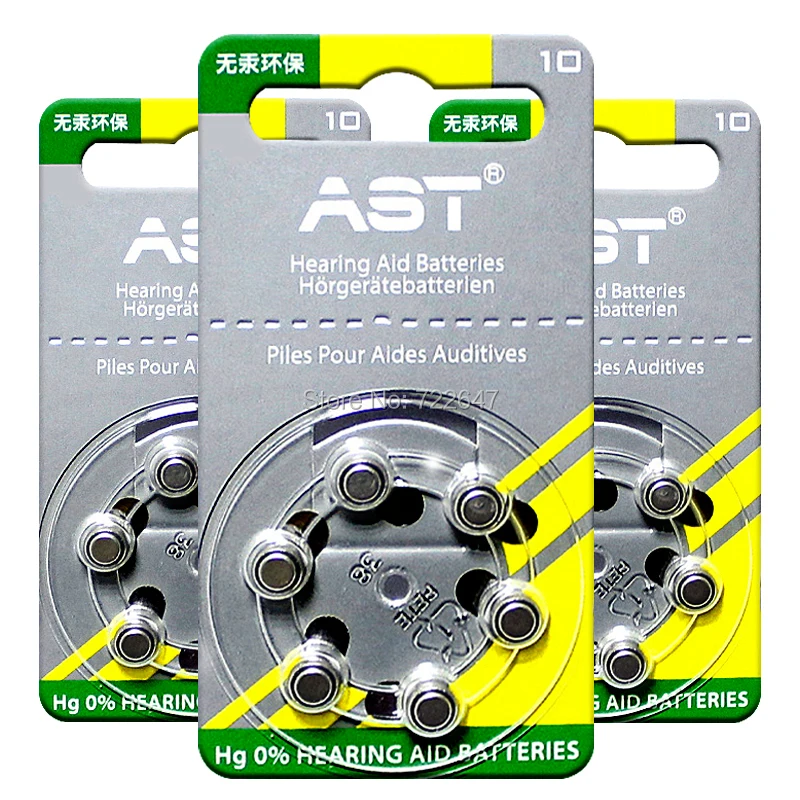 Батареи слухового аппарата AST 60 шт. A10 10A ZA10 10 S10 P10 PR70 Высокоэффективная воздушная
