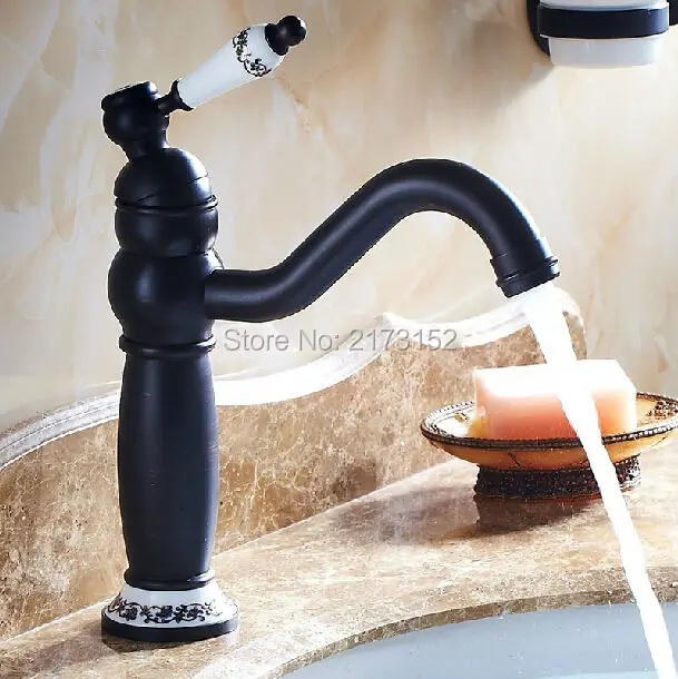 

Free Shipping Medium Height Black Bronze Bathroom Faucet Black Painted Long Mouth Basin Sink Mixer Tap B-019