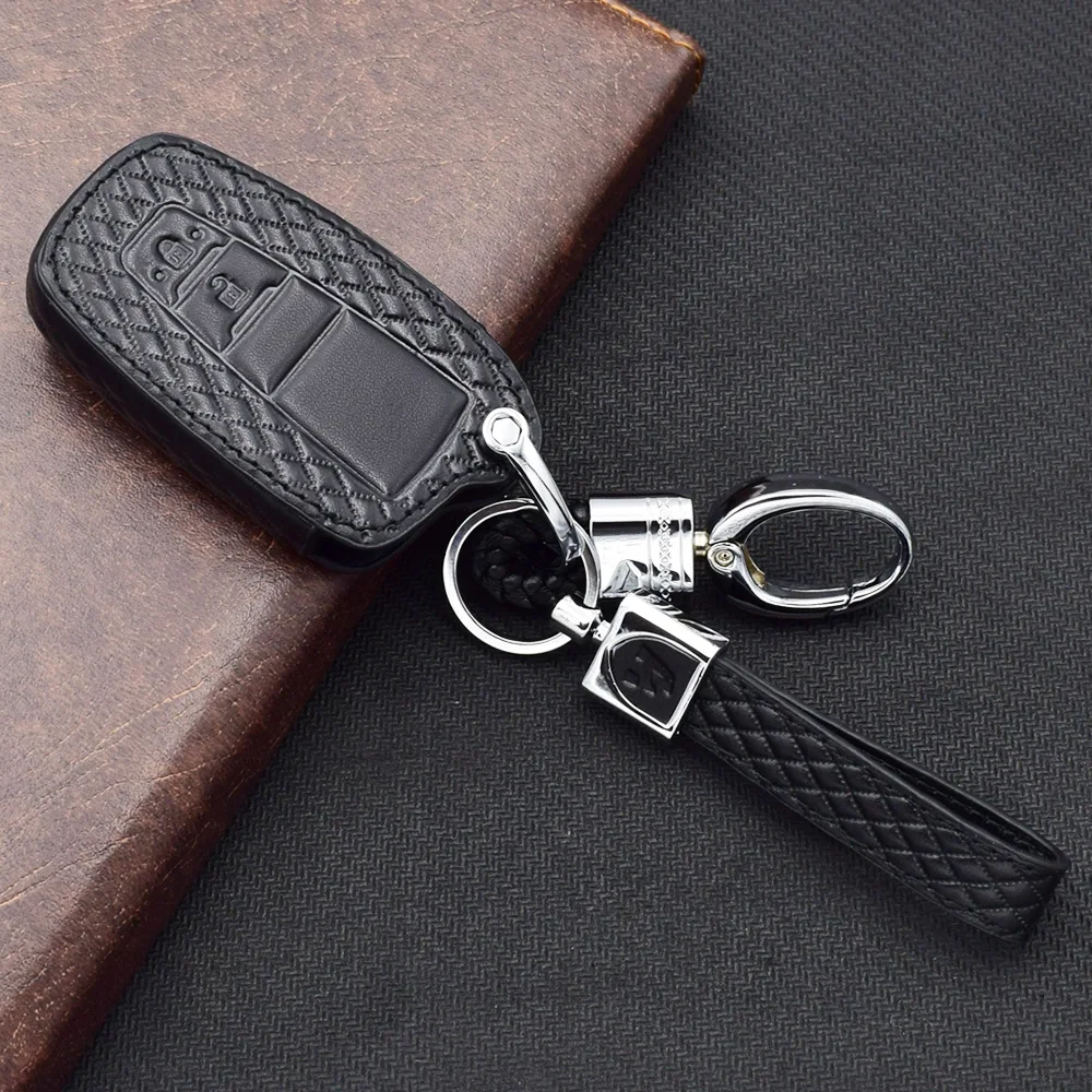 Чехол для ключей из микрофибры из натуральной кожи для Toyota CHR C-HR Prius Camry 2 кнопки умный дистанционный чехол для ключа крышка аксессуары