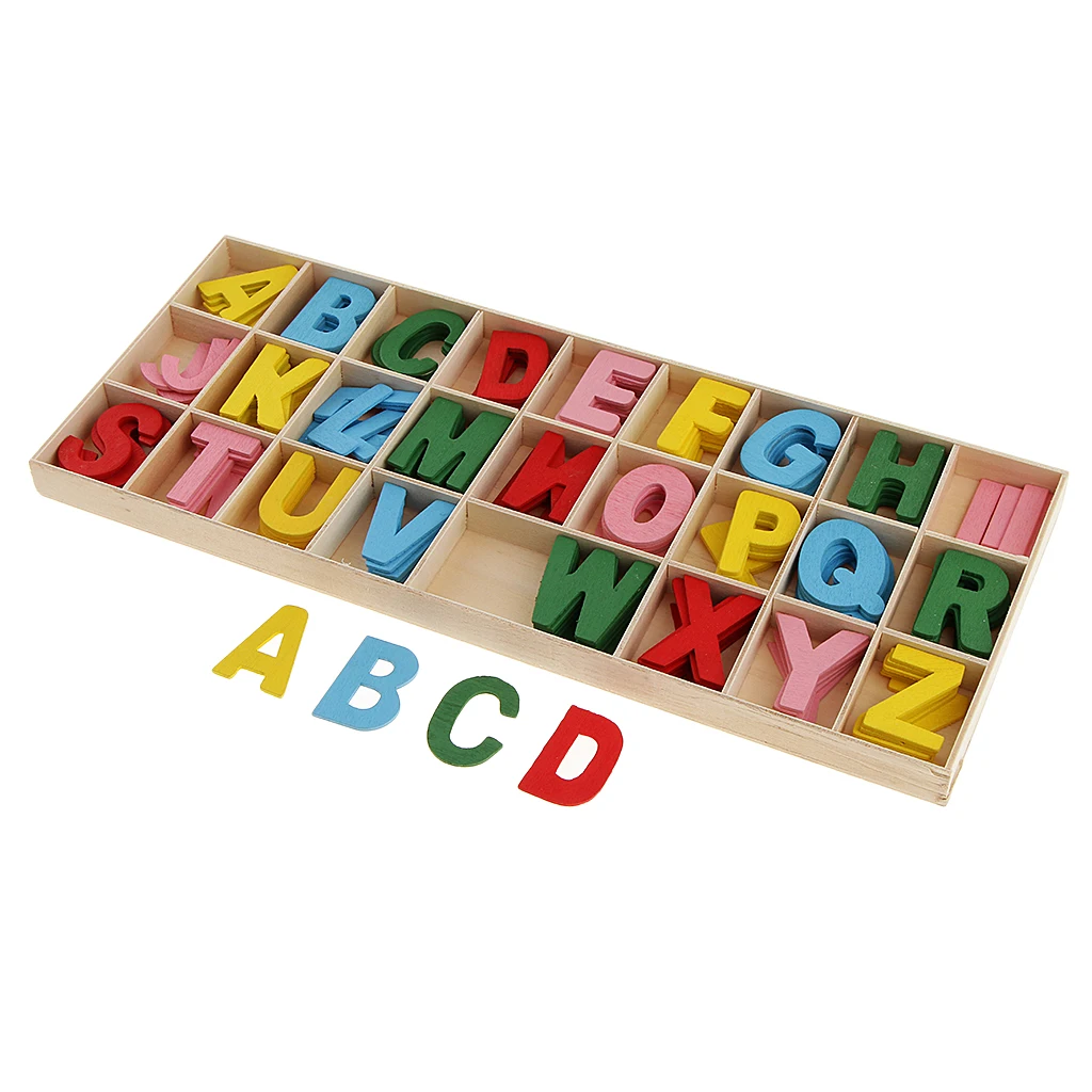 156pcs Colorful Wooden Alphabet Letters Embellishments with Box for Kids Games Toys