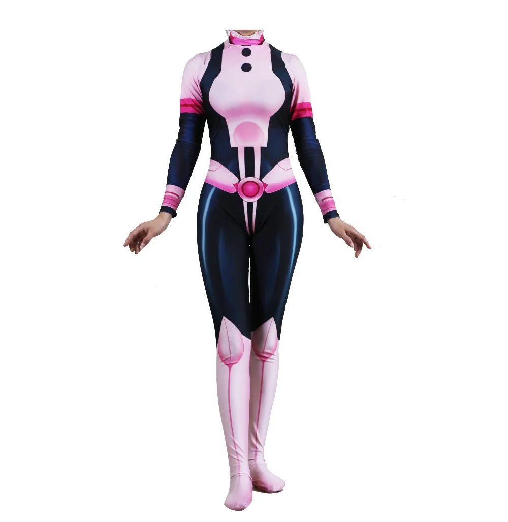 Костюм Урараки 3D принт розовый спандекс плотно женский косплэй костюм Hero Academia Ochaco костюм Урараки индивидуальный заказ