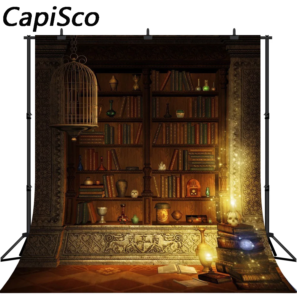 

Capisco photography backdrop Vintage luxurious bookshelf candle Halloween background for photo studio camera fotografica