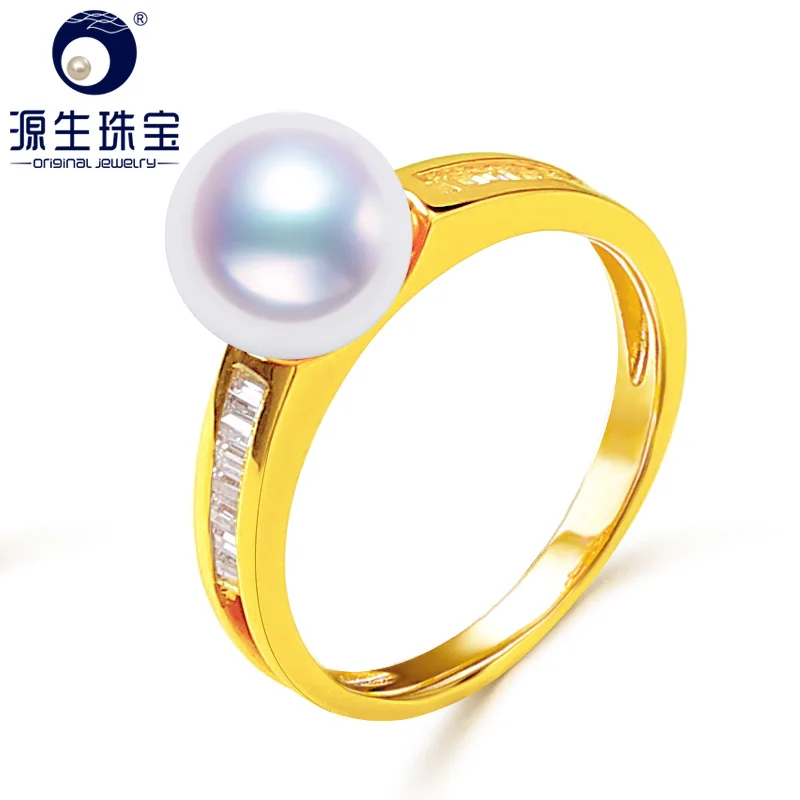 

[YS] Pure 14k Gold Engagement Rings 7.5-8mm Akoya Pearl Ring Fine Jewelry Ring