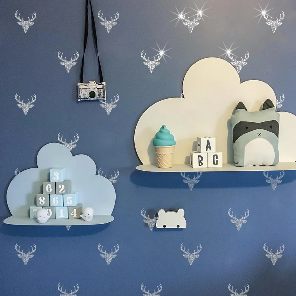 6 sheets diy deer head with glitter wall stickers decals kids deer head sheets