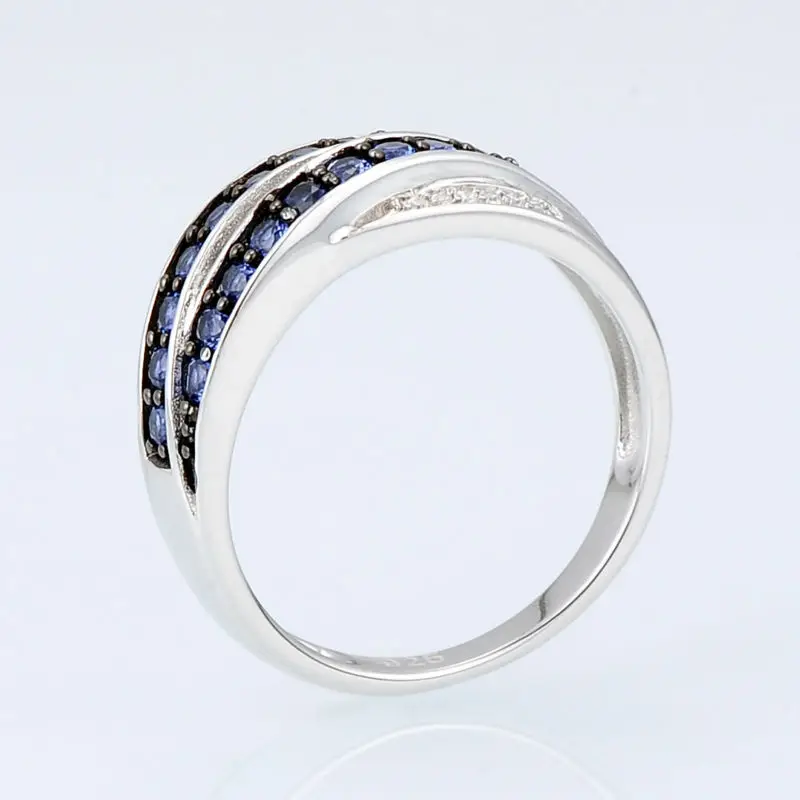 SANTUZZA, серебряное кольцо для женщин, 925 пробы, серебряное, шикарное, Женское кольцо, синий нано кубический цирконий, Гламурное кольцо, модное ювелирное изделие