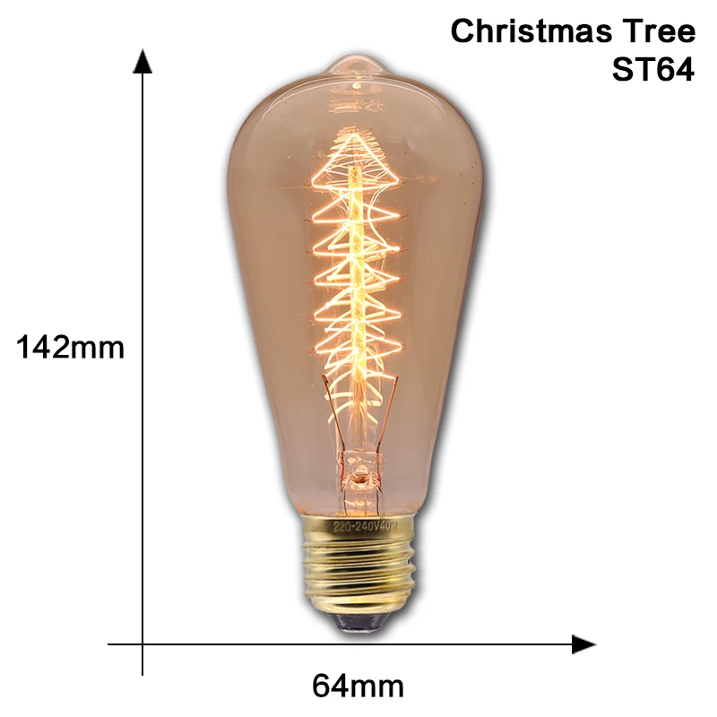 Ретро винтажная лампочка эдисона E27 40 Вт 220 В ампула винтажная лампочка эдисона лампа накаливания светодиодный светильник в стиле ретро - Цвет: ST64 Christmas Tree