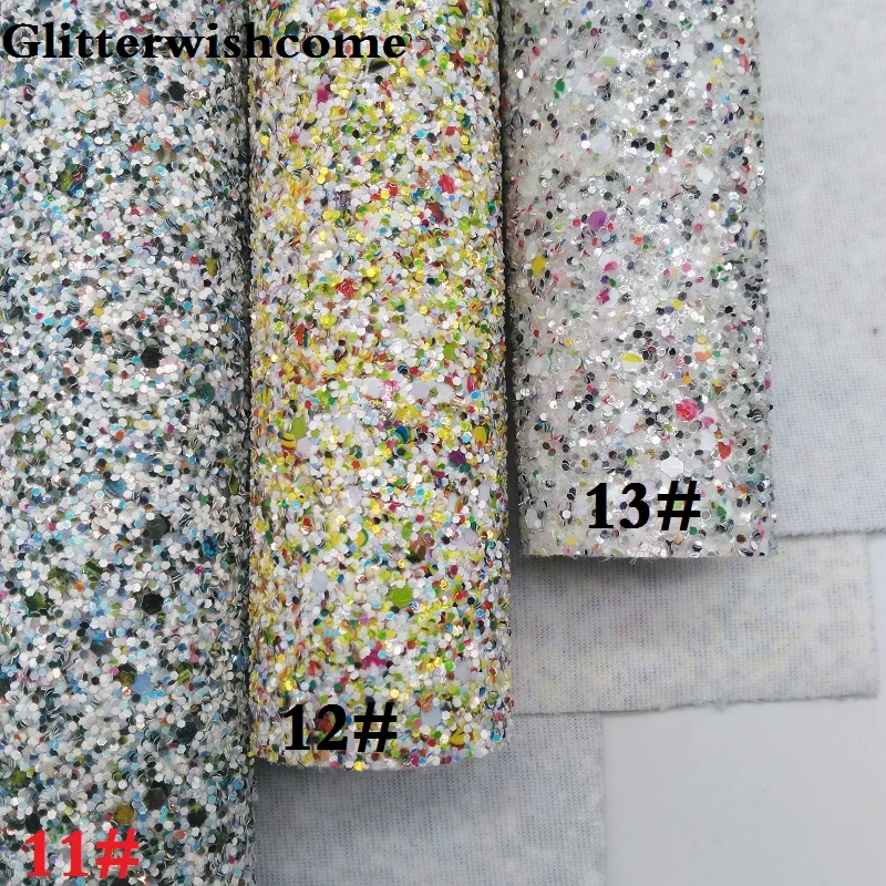 Синтетическая кожа Glitterwishcome 21 х29 см Размер A4 смешанные цвета крупные блестки