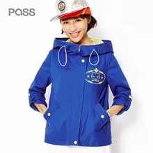 PASS 2017 New Arrival Spring Women Jacket Fashion Net Pathwork Hat Jacket Female Cartoon Print Loose Coat