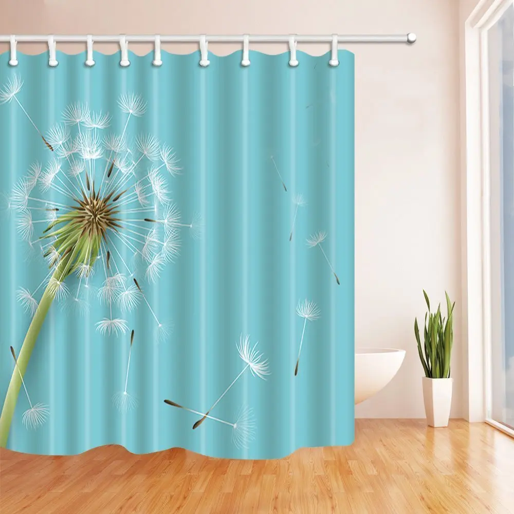 

Flower Shower Curtains, Dandelions with Flowers Floral in Turquoise, Bathroom Bath Curtain, Shower Curtain