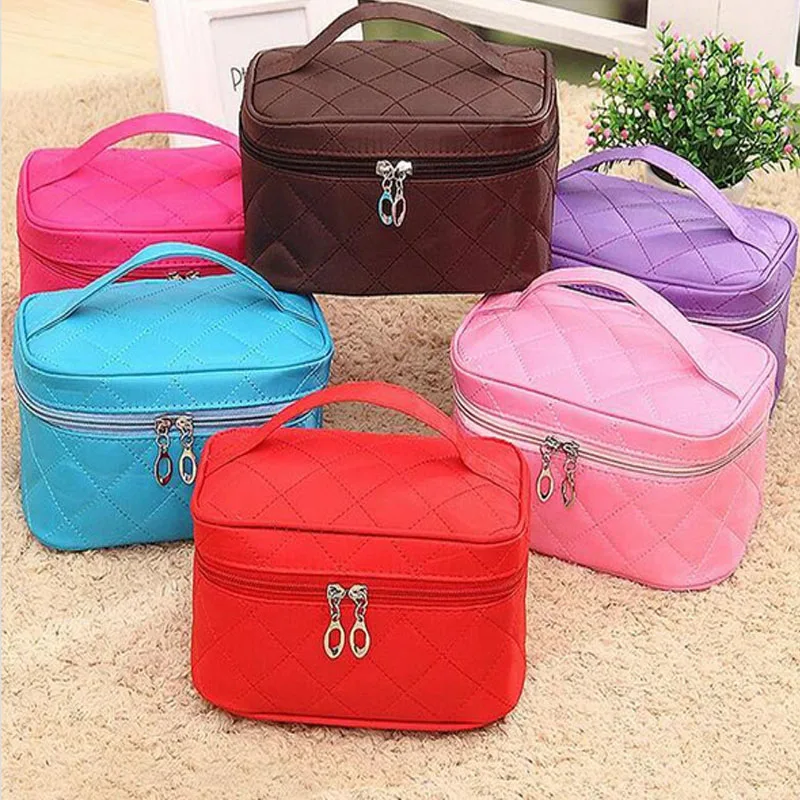 Wholesale Solid Colors Zipper Cosmetic Bag Make up Bag Handle Train Case Purse DOM103253-in ...