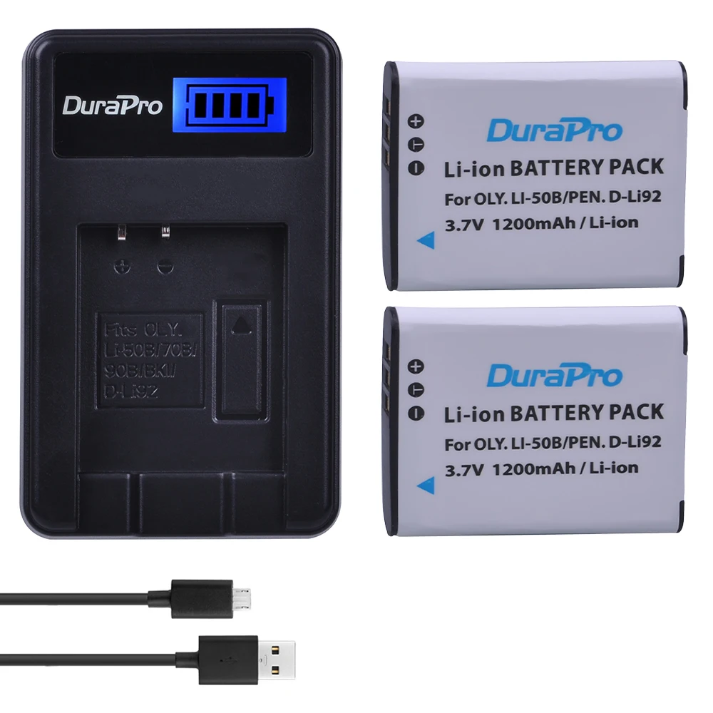 

2pcs 1200mAh Li-50B D-LI92 Li 50B D LI92 Li-ion Camera Battery + LCD USB Charger for Olympus SP 810 800UZ u6010 u6020 u9010 SZ14