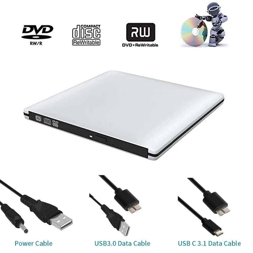  USB C External CD Player Portable Aluminum CD DVD Writer Super Optical CD Player High Speed Data Tr