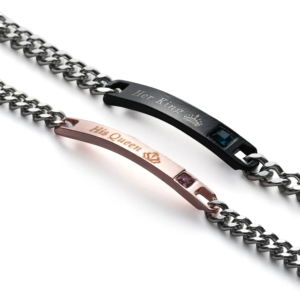 

1PC/1Pair Crystal Crown Lovely Bangle Couple Bracelets Men And Women DIY Her King His Queen Steel Stainless Bracelets Jewelry