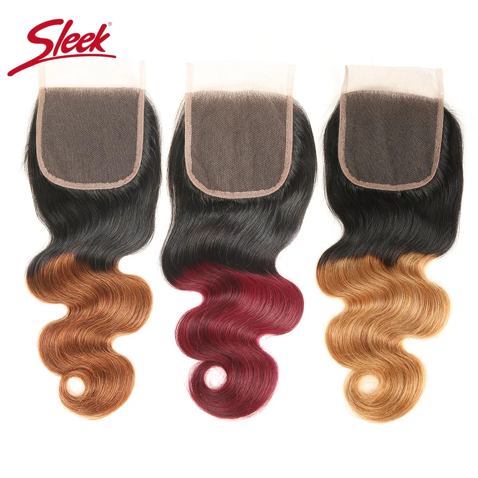

Sleek Brazilian Body Wave Lace Closure 3 Colors Ombre 1B/27 1B/30 1B/99J Human Hair Top Closures Cheveux Humain Lace Closure