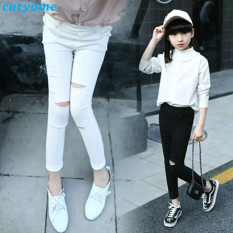 jeans pants ripped denim trousers toddler waist cotton clothes children elastic mother