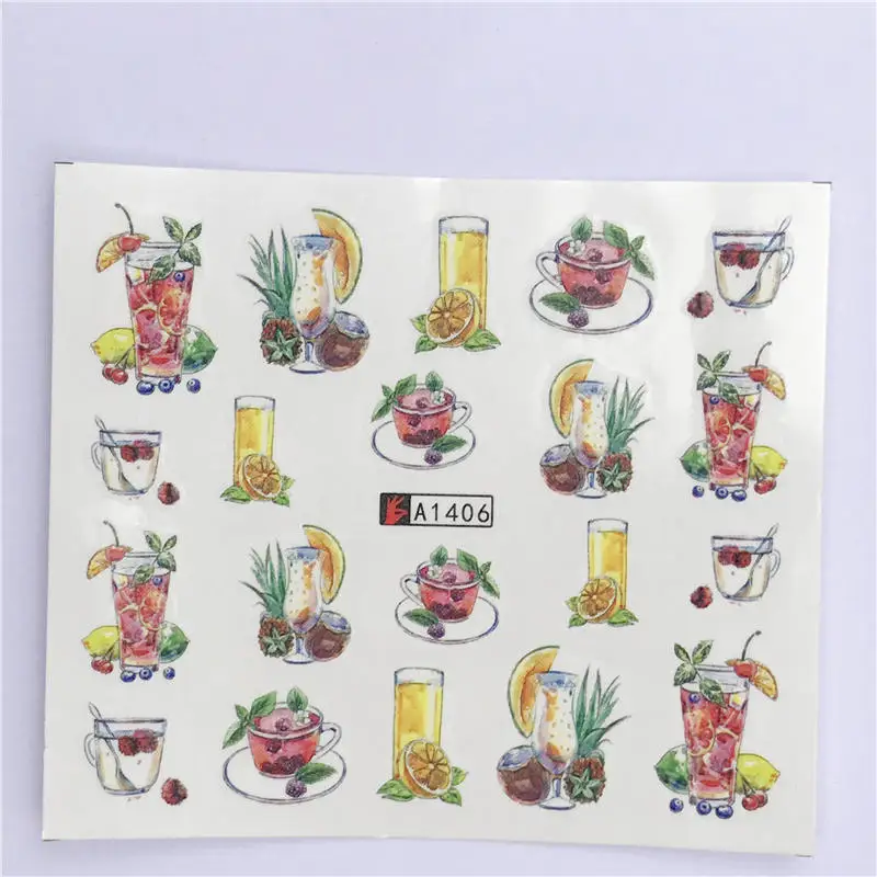 1 лист стикер для ногтей Лето переводные наклейки фрукты/мороженое/мультфильм/Цветочный дизайн временные татуировки слайдер советы - Цвет: YZW-A1406