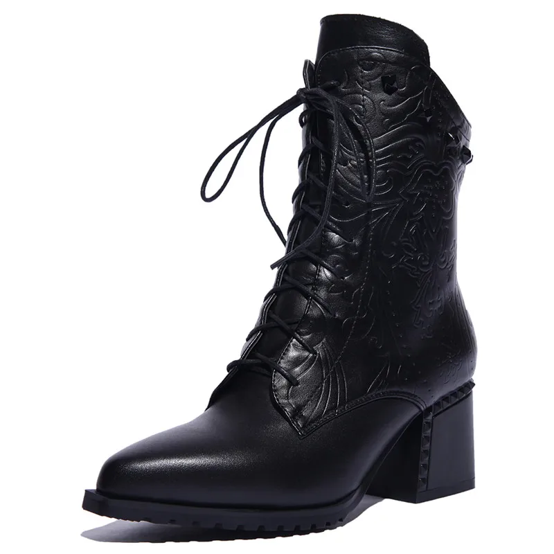 

LOVEXSS Woman Autumn Winter Cow Leather Ankle Boots Fashion Plus Size 34 42 Martin Boots Black Brown High Heeled Shoes 2018