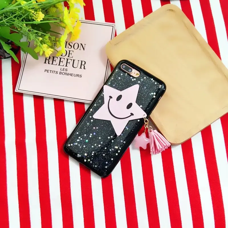 Роскошные звезды кисточкой кулон case для iphone 7 plus прекрасный мультфильм задняя