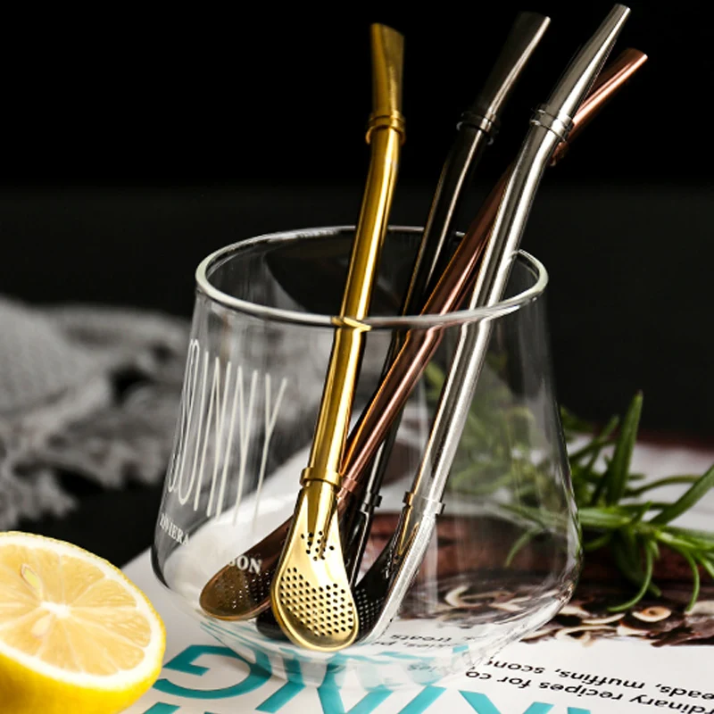 Stainless Steel Straw Spoon Reusable Metal Drinking Straws Stirring Spoon Filtered Teaspoon Coffee Stirrer Cocktail Bar Supply (4)