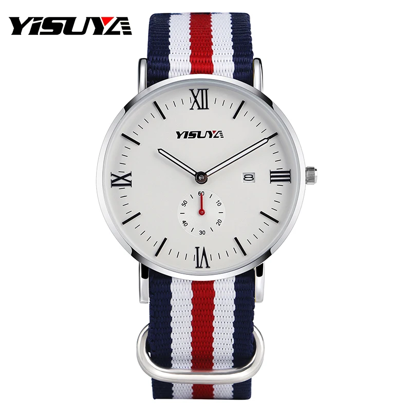 

YISUYA Fashion Woman Watches Quartz Blue White Red Nylon Strap Casual Unisex Trendy Men Watch Sport Date Dresses Women Gifts