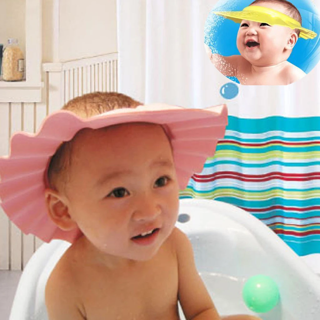 One Piece EVA Baby Kids Swimming Swim Bath Bathing Bathroom Shower Adjustable Cap Wash Cutting Hair Shield Waterproof Visor Hat