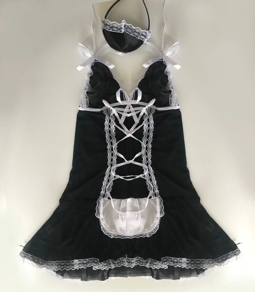 Сексуальное Кружевное Атласное Белье для сна Babydoll falbala maidservant pinafore униформа искушение наряды+ заколка для волос