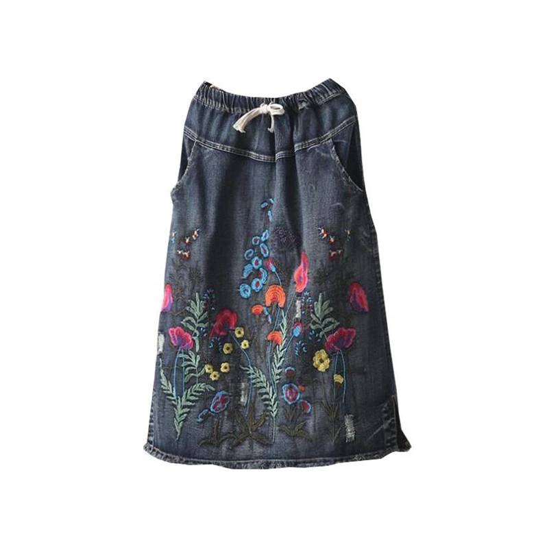 medium length jean skirts