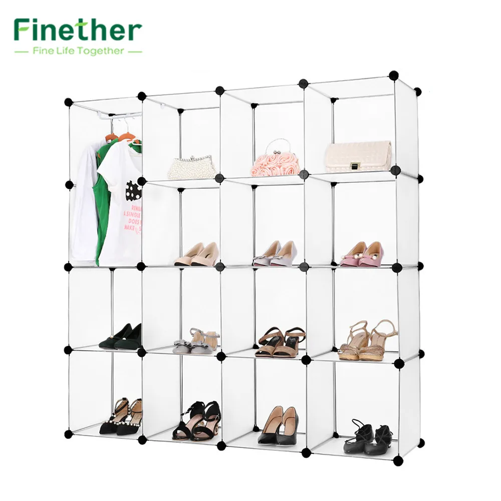 

Finether 16-Cube Interlocking Modular Open Storage Organizer Shelving System,Shoes Rack Stand Shelf Shoes Organizer Storage