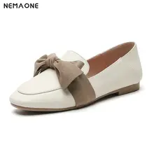 NEMAONE 2019 New Women Flat Heel Shoes Fashion Summer Autumn bowties Square Toe Boat Casual Sandals Zapatos Mujer