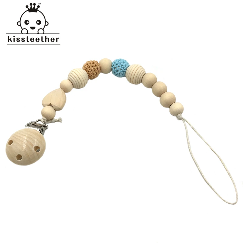 Neutral color baby Pacifier Clip Holder with beech Animal Shaped Pendant Dummy holder Crochet beads new-born gift | Мать и ребенок