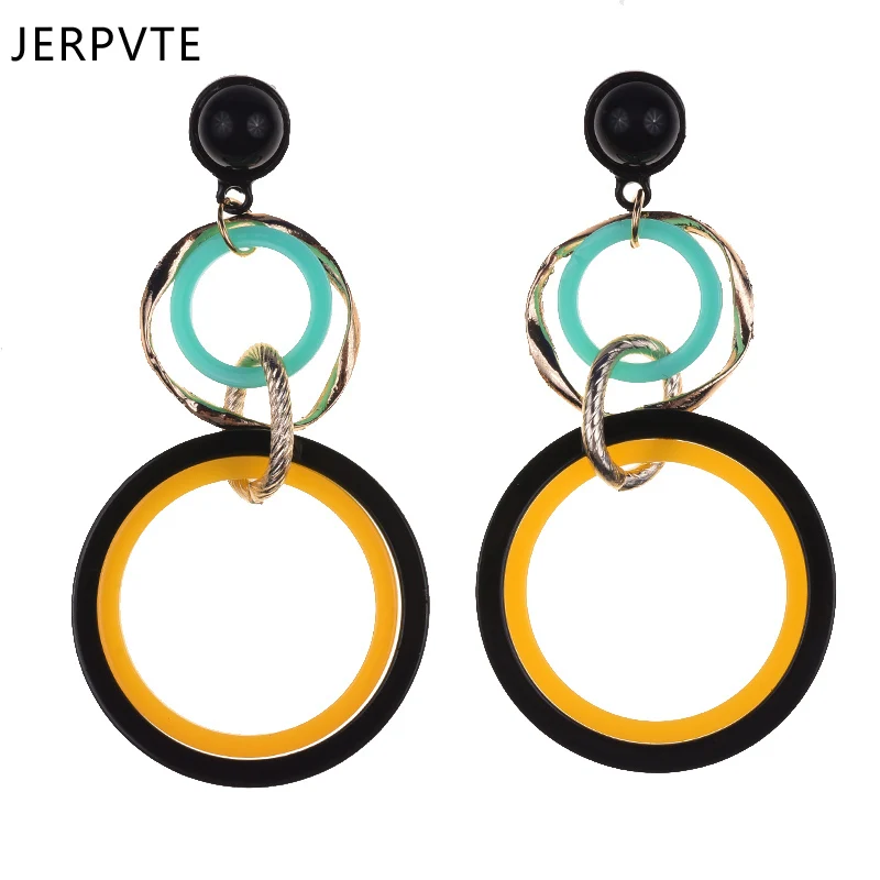 

JERPVTE Big Circle Pendants Drop Earrings Round Metal Hanging Dangle Earrings Boho Ethnic Women Accessory Ear Jewelry