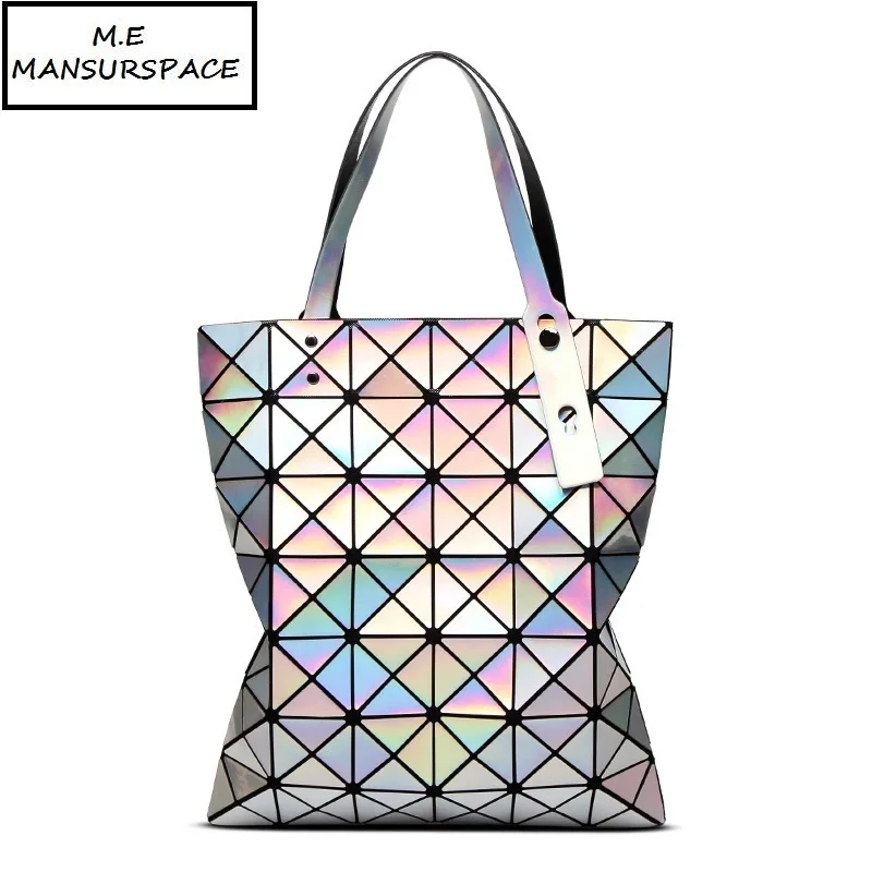 

MANSURSPACE Fashion Handbags Laser Geometry Diamond Shape PVC holographic bag Patchwork 6*7 Women Handbag Shoulder Bags