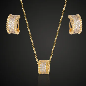 

Brand cubic zircon necklace & earring copper jewelry sets Women's wedding pendant sets Europe design chain pendant sets ears